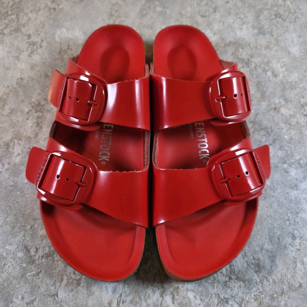 Birkenstock Arizona Big Buckle Gloss Red " Tomato " Patent Leather Womens 8 NEW - Picture 2 of 7